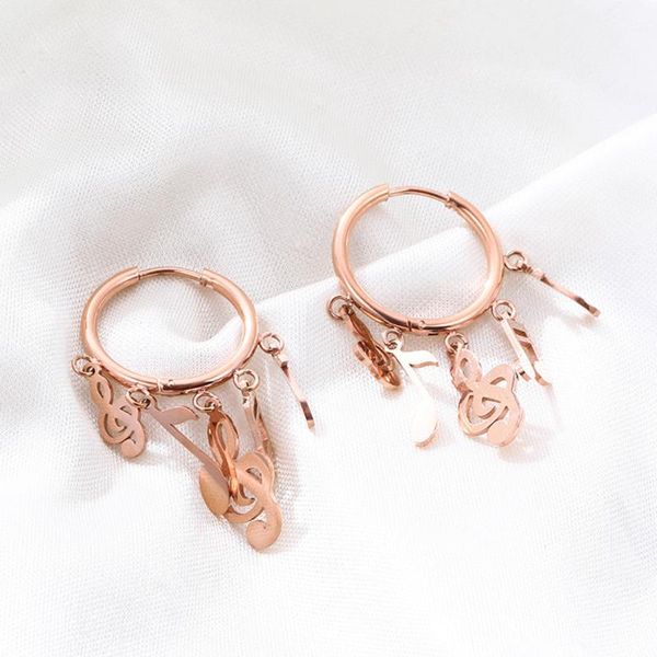 stainless steel musical note hoop earrings for women rose gold dangle earrings women's jewelry gift fashion mujer joyas dropship, Golden;silver